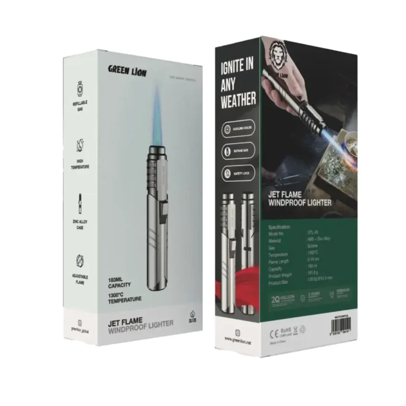 Green Lion Jet Flame Windproof Lighter Silver