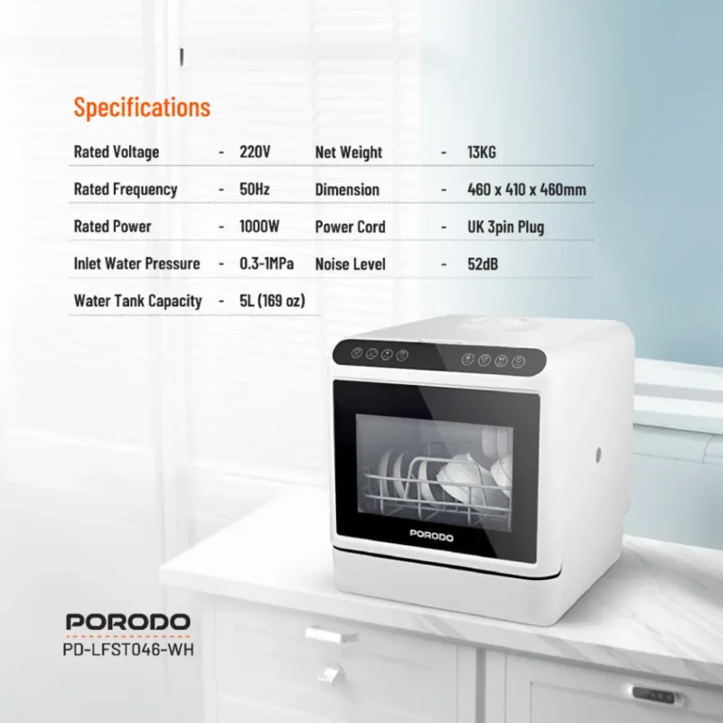 Porodo Lifestyle Counter Top Dishwasher White