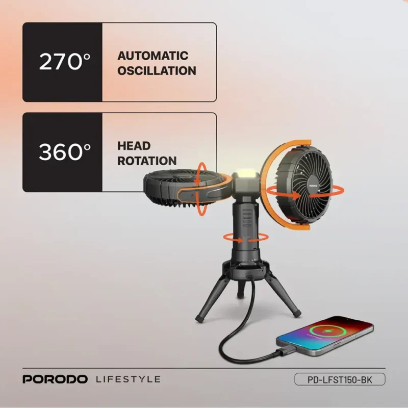 Porodo Lifestyle Dual Head Oscillating Fan Black 2