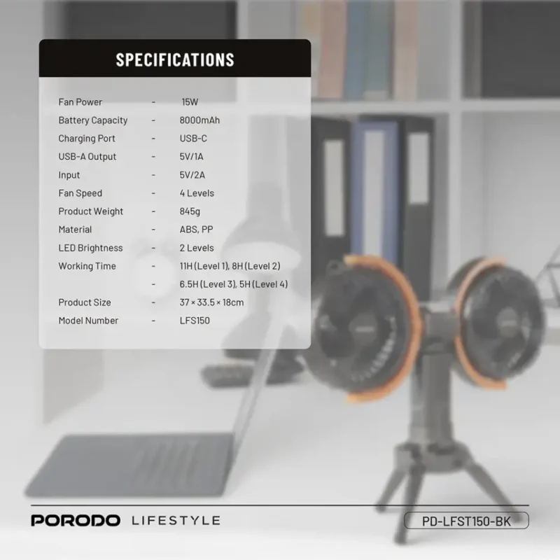 Porodo Lifestyle Dual Head Oscillating Fan Black