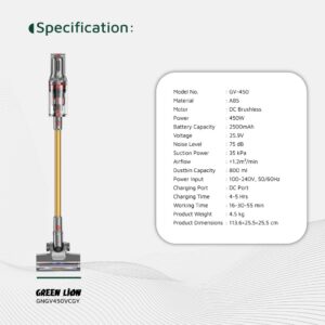 Green Lion GV 450 Cordless Vacuum Cleaner Gray Gold