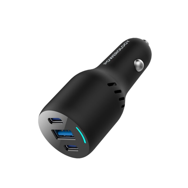 PCCSR014 Powerology PD65W PD20W QC18W LED Triple Ports Car Charger Black