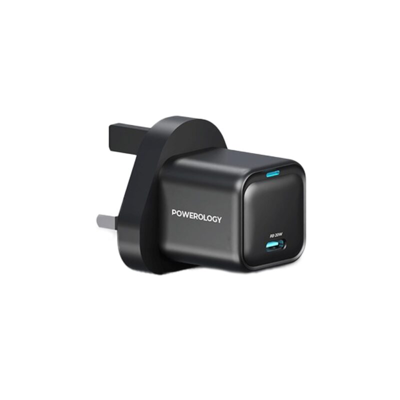 PWCUQC016 Powerology 20W Single C Port PD Charger UK Black