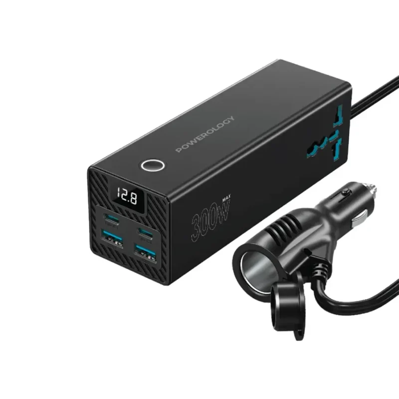 PWCUQC038 Powerology 2AC Universal 300W Power Inverter PD 36W Black