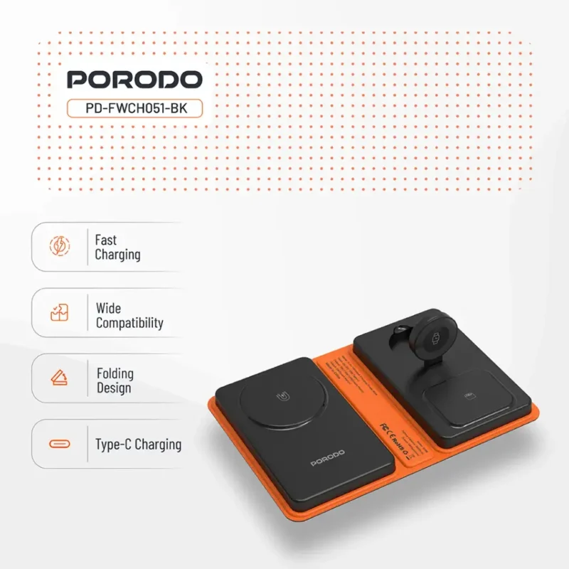 پاور بانک همراه چهار کاره مگ سیف پرودو Porodo 8000mAh Folding 4-Device Charger - Image 4