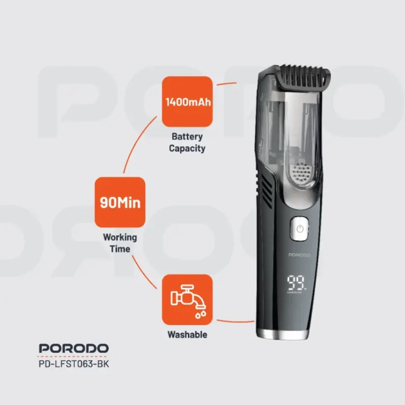 Porodo Lifestyle Air Suction Beard Body Trimmer Black 3