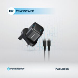 Powerology 20W Single C Port PD Charger UK Black 1