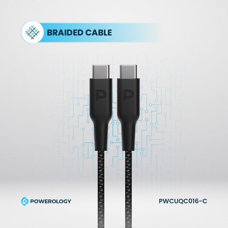 Powerology 20W Single C Port PD Charger UK with Type C to C 60W cable Black 4