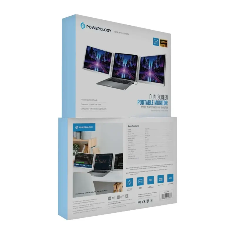 Powerology Dual Screen Portable Monitor Silver