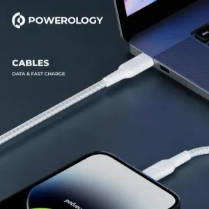 کابل شارژر 60 وات تایپ سی به لایتنینگ پاورولوژی  Powerology New Braided Type-C to Lightning Cable 2M PD 60W 