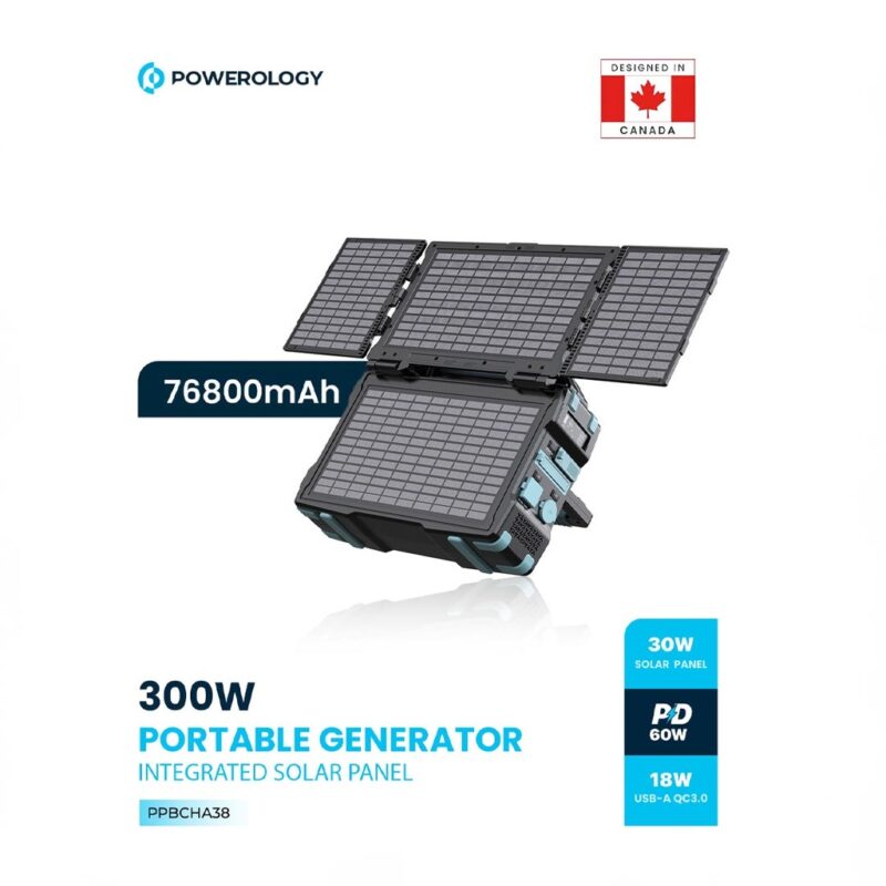 Powerology Portable Solar Power Generator 284Wh 300W QC Black