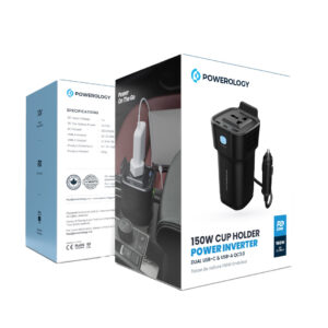 Powerology 150W Inverter AC Universal USB A 2type C DC Car 12V10A Black 2 1