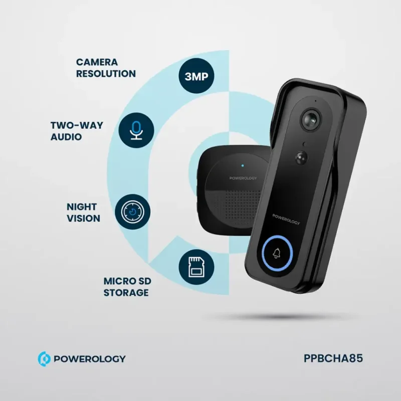 Powerology Smart Doorbell Camera Black 1