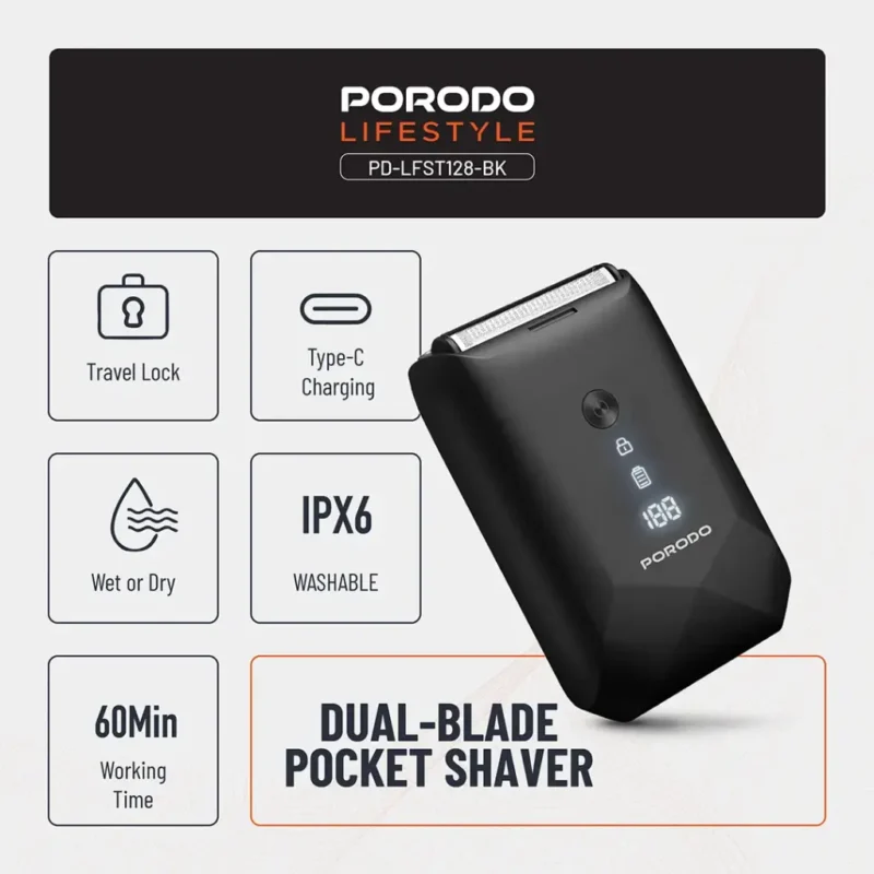 ریش‌تراش جیبی دو تیغه پورودو Porodo Lifestyle Dual-Blade Pocket Shaver - Image 2