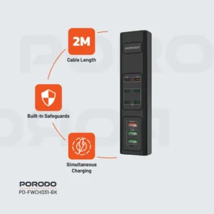 Porodo 85W Multi Port USB Charging HUB Black 1