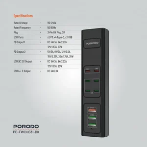 Porodo 85W Multi Port USB Charging HUB Black