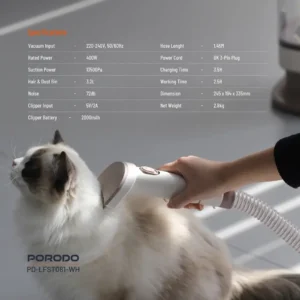 Porodo Lifestyle Pet Grooming Kit Trimmer Vacuum White
