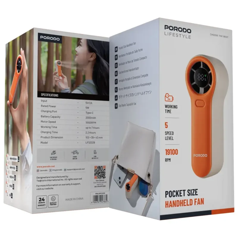 پنکه دستی سایز جیبی پورودو لایف‌استایل Porodo Lifestyle Pocket Size Handheld Fan - Image 2