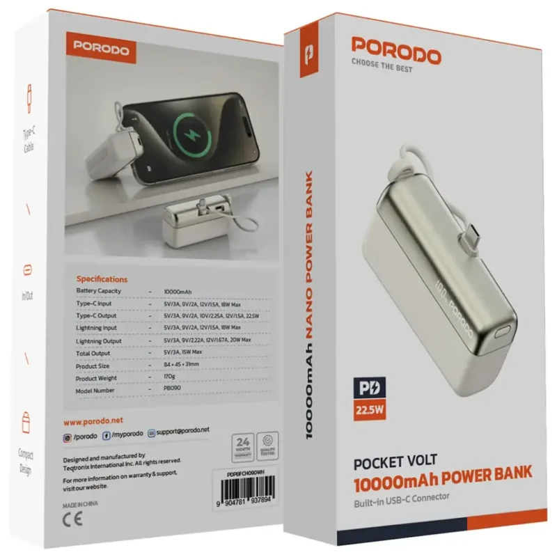 پاور بانک جیبی ولت از برند پرودو Porodo Pocket Volt 10000mAh Power Bank - Image 3