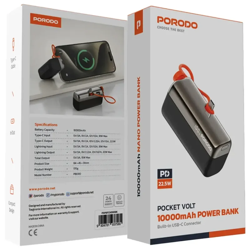 پاور بانک جیبی ولت از برند پرودو Porodo Pocket Volt 10000mAh Power Bank - Image 5