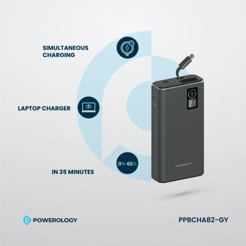 پاور بانک 20000 میلی آمپری پاورولوژی Powerology Aluminum 20000mAh Power Bank - Image 3