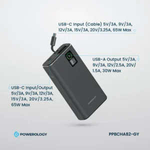 Powerology Aluminum 20000mAh Power Bank Dark Gray