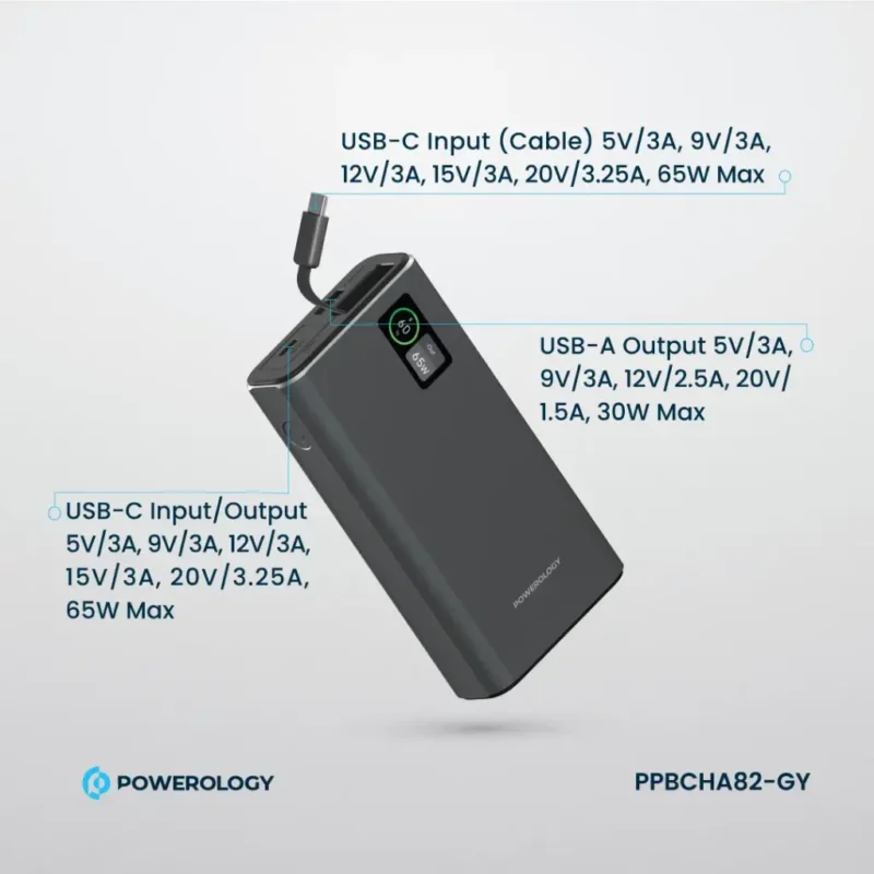 پاور بانک 20000 میلی آمپری پاورولوژی Powerology Aluminum 20000mAh Power Bank - Image 2