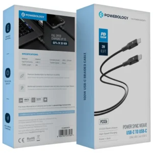 Powerology Power Sync Weave USB C to USB C 2m PD 100W Gray