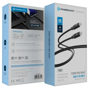 Powerology Power Sync Weave USB C to USB C 3m Cable PD 100W Gray