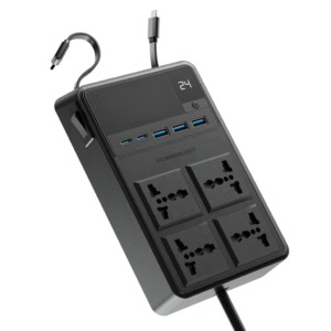 PWCUQC029 Powerology 2500w 4 AC Power Strip with Built In Retractable Cables Black