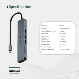Green Lion 7 in 1 USB C Hub Gray