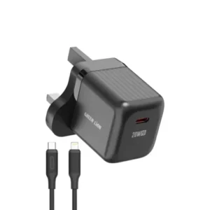 GNAD20PDCTLBK Green Lion Ultra Compact GaN Wall Charger UK Pin USB C 20W with C to L Black e1767254475502