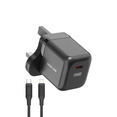 آداپتور شارژر با کابل تایپ سی به لایتنینگ گرین لاین Green Lion Ultra Compact GaN Wall Charger UK Pin USB-C 20W with C to L