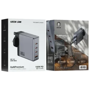 Green Lion GaN Premium UK Plug Wall Charger 140W Gray