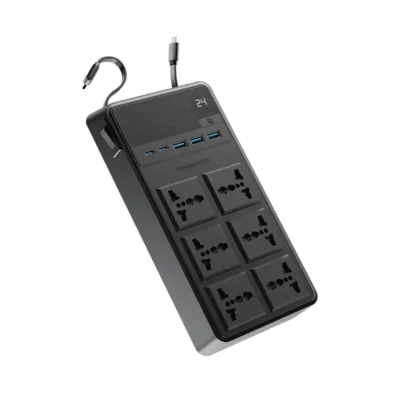 چند راهی برق 2500 وات پاورولوژی Powerology 2500W 6AC Power Strip with Built-In Retractable Cables