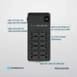 Powerology 2500W 6AC Power Strip with Built-In Retractable Cables