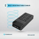 Powerology 2500W 6AC Power Strip with Built-In Retractable Cables