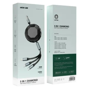 کابل جمع‌شونده ۵ در ۱ مدل Diamond گرین لاین Green Lion 5 in 1 Diamond Retractable Cable