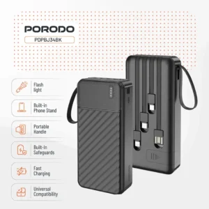 Porodo Piano 20000mAh Power Bank with Integrated Cables Black3
