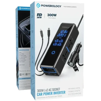 اینورتر خودرو مدل PWCPI300W پاورولوژی Powerology 300W x2 AC Socket Car Power Inverter