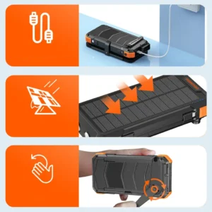 Porodo Power Bank 20000mAh 4 Panel Solar Black