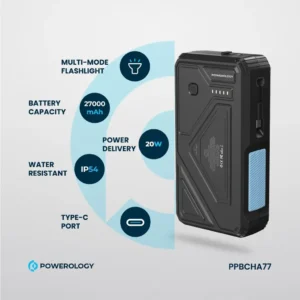 Powerology 27000mAh Solar Wireless Charging Power Bank Black