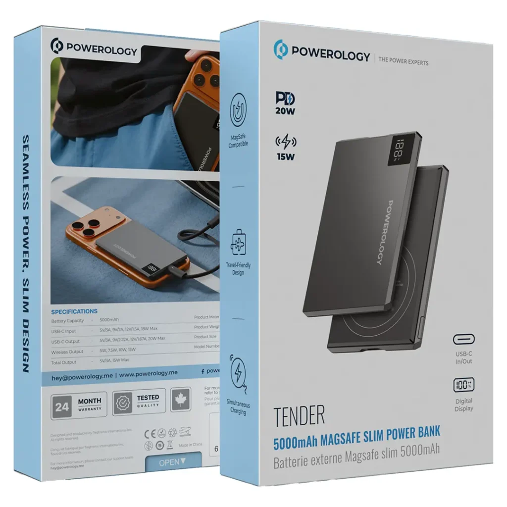 Powerology Tender 5000mAh MagSafe Slim Power Bank Gray