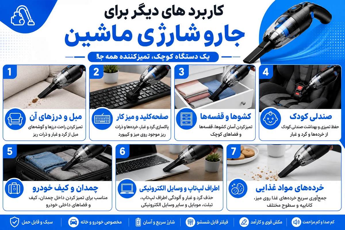کاربرد های جارو شارژی ماشین