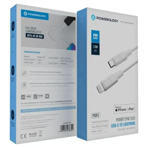 کابل تبدیل تایپ سی به لایتنینگ پاورولوژی Powerology Braided USB-C to Lightning Cable