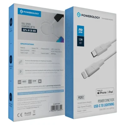 کابل تبدیل تایپ سی به لایتنینگ پاورولوژی Powerology Braided USB-C to Lightning Cable